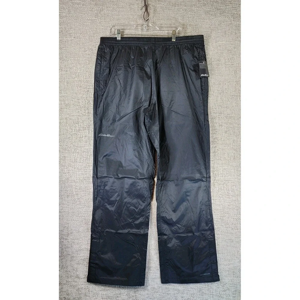 Eddie Bauer Cloud Cap Rain Pant Mens XLT Black Zip Pockets Adjustable Cuffs NWT